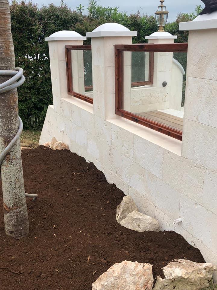 Stone wall with glass